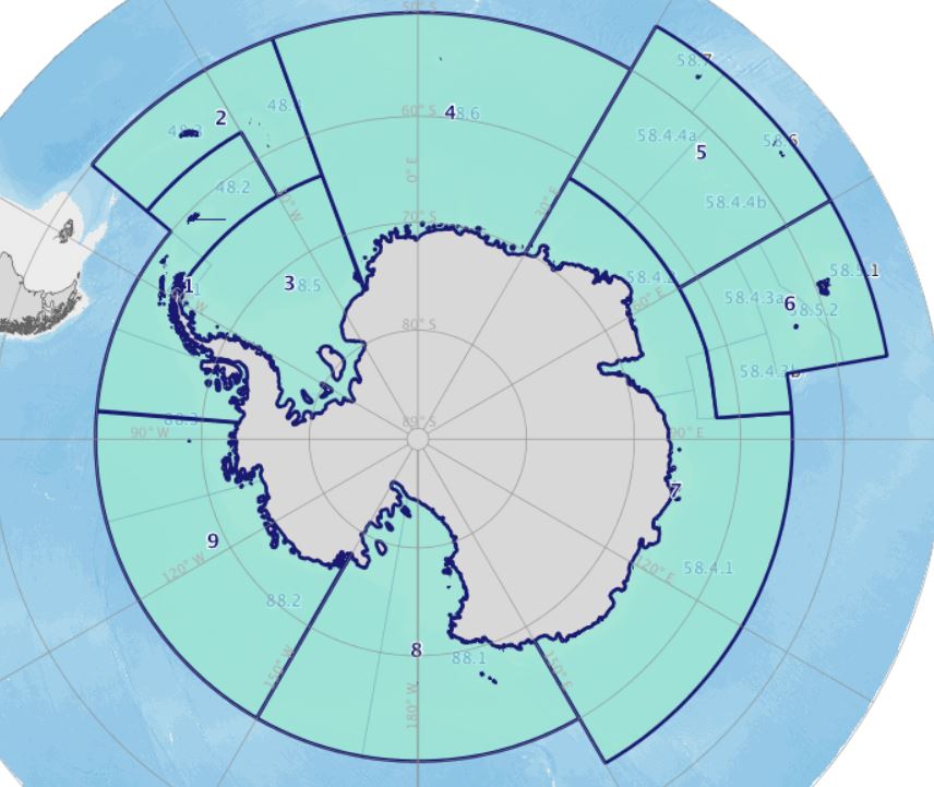 Carte des domaines de planification des AMP dans l'océan Austral